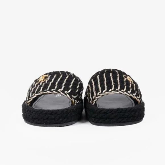 Chanel 2022 CC Black Knit Slide Sandals - Picture 3 of 12